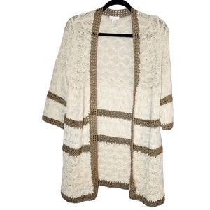 Chico's Knit Cardigan Cream Tan Bronze Open Front Size Medium (Size 1)